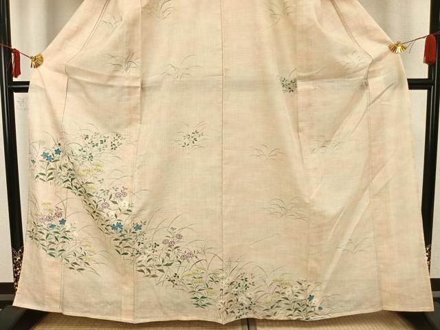 平和屋着物▽訪問着 単衣 紬地 草花文 正絹 逸品 AAAZ1393fyの通販はau