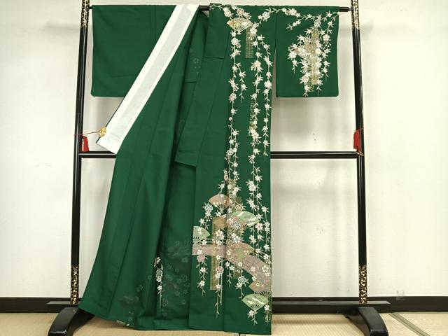 平和屋着物▽訪問着　単衣　扇面花鳥文　金彩　洗える着物　AAAZ1403fy 平和屋着物▽訪問着 単衣 扇面花鳥文 金彩 洗える着物 AAAZ1403fyの