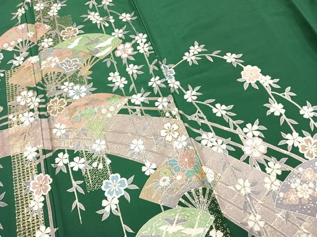 平和屋着物▽訪問着　単衣　扇面花鳥文　金彩　洗える着物　AAAZ1403fy 平和屋着物▽訪問着 単衣 扇面花鳥文 金彩 洗える着物 AAAZ1403fyの