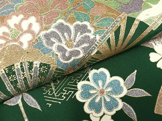 平和屋着物▽訪問着　単衣　扇面花鳥文　金彩　洗える着物　AAAZ1403fy 平和屋着物▽訪問着 単衣 扇面花鳥文 金彩 洗える着物 AAAZ1403fyの