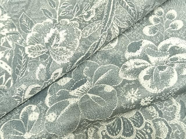 平和屋着物▽お召　単衣　天目織　草花文　正絹　逸品　AAAZ1407fy