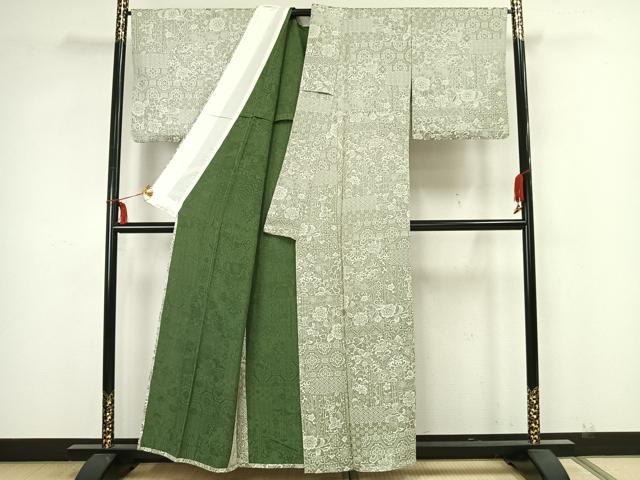 平和屋着物▽お召 単衣 抽象文 正絹 逸品 AAAW1511fy 平和屋着物▽