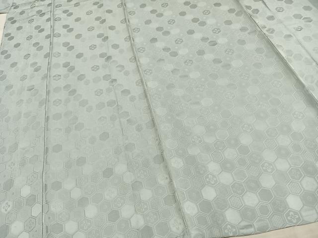 平和屋着物▽上質な色無地 単衣 亀甲文様 薄雲鼠色