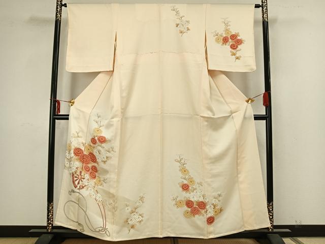 平和屋着物▽訪問着　単衣　草花文　正絹　逸品　AAAZ1421fy