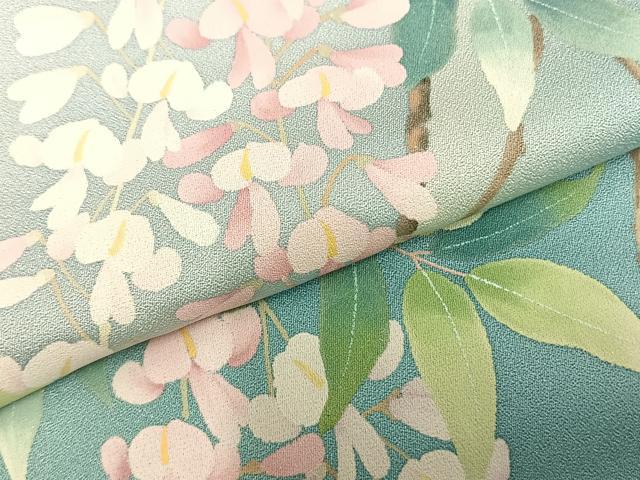 平和屋着物▽訪問着 単衣 作家物 草花文 正絹 逸品 未使用