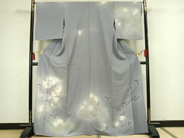 平和屋着物▽訪問着　単衣　手描き　草花文　暈し染め　正絹　逸品　未使用　AAAZ1425fy