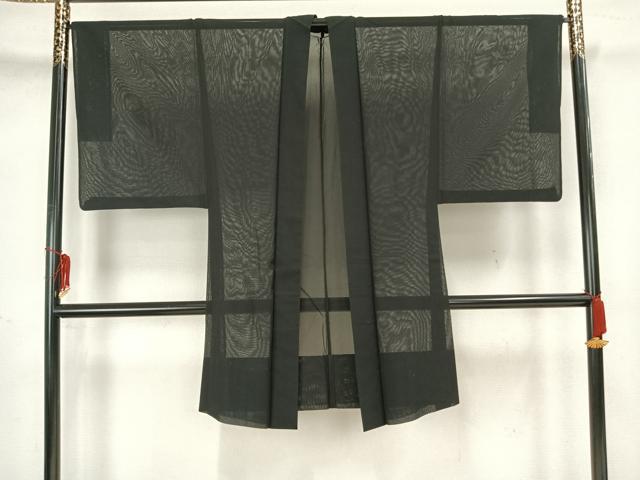 平和屋着物▽男性　長羽織　スリーシーズン　春夏秋　塵除け　黒地　正絹　逸品　AAAZ1437fy