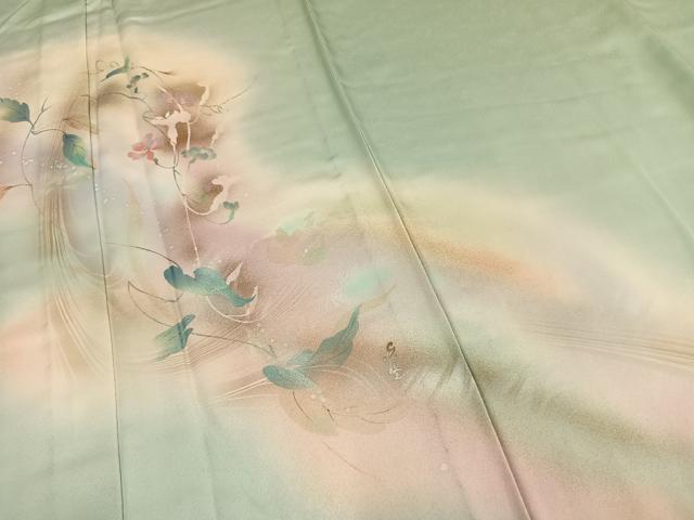 平和屋着物▽訪問着　単衣　草花文　暈し染め　金彩　正絹　逸品　未使用　AAAZ1447fy_3