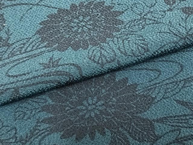 平和屋着物▽上質な小紋 単衣 型染め 流水草花文 鬼しぼ