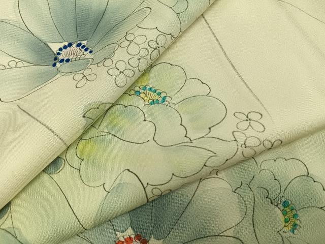 平和屋着物▽上質な小紋　単衣　手描き　草花文　暈し染め　反端付き　正絹　逸品　AAAZ1454fy