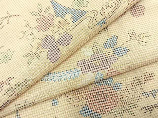 平和屋着物▽小紋　単衣　草花文　洗える着物　AAAZ1458fy