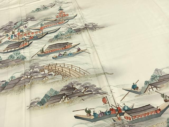 平和屋着物▽訪問着 単衣 手描き 人物風景文 暈し染め 金銀