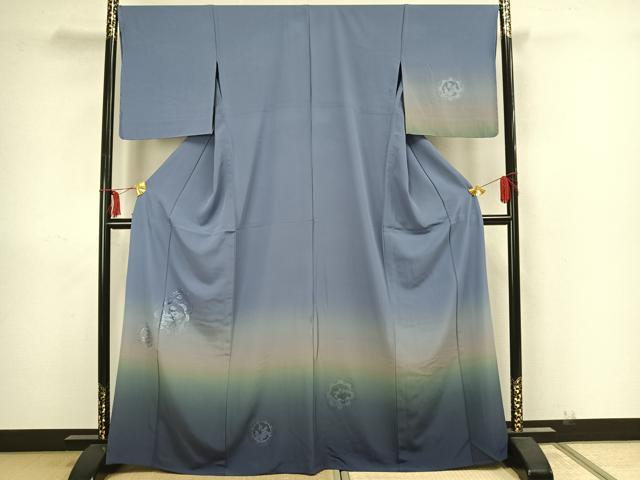 平和屋着物▽訪問着　単衣　中国三大刺繍　汕頭刺繍　スワトウ刺繍　雪輪花文　暈し染め　正絹　逸品　未使用　AAAZ1483fy