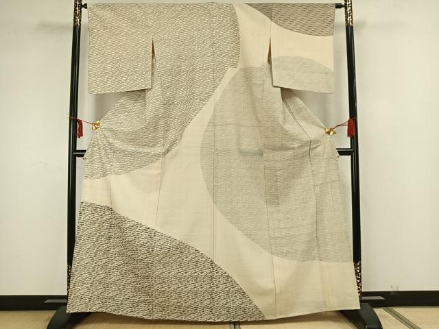 平和屋着物▽訪問着　単衣　生紬　幾何学文様　正絹　逸品　AAAZ1513fy