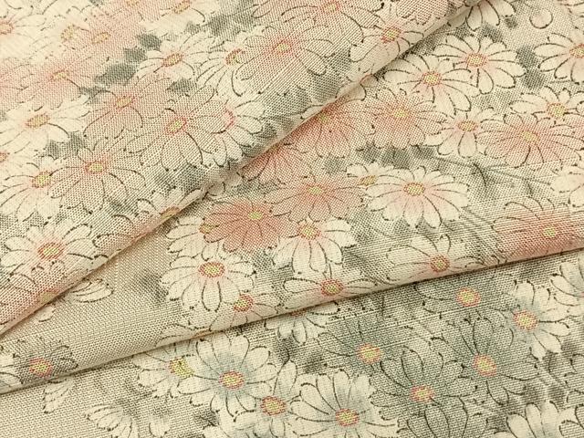 平和屋着物▽上質な紬　単衣　草花文　正絹　逸品　AAAZ1517fy