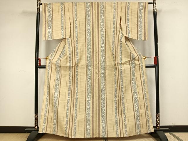 平和屋着物▽上質な紬 単衣 草花間道 正絹 逸品 AAAZ1572fy