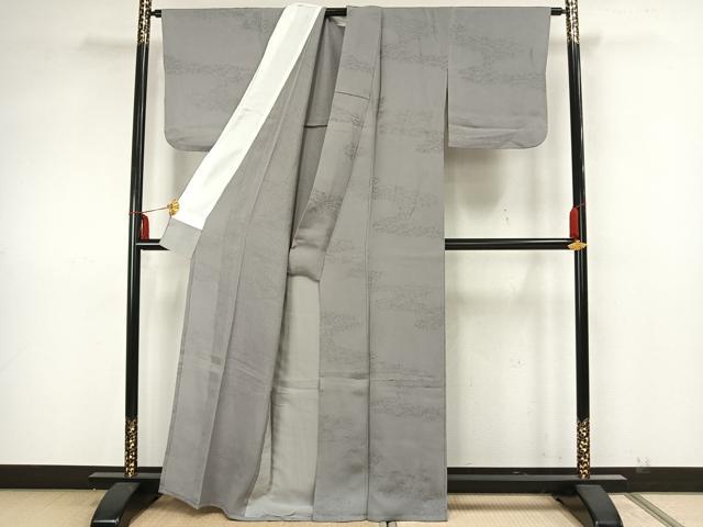 平和屋着物▽上質な色無地　単衣　色紙松葉文　灰青色　正絹　逸品　AAAZ1580fy 平和屋着物▽上質な色無地 単衣 色紙松葉文 灰青色 正絹 逸品