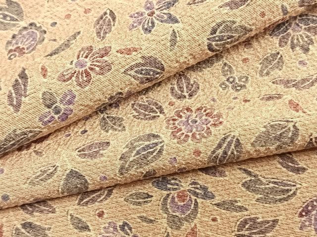 平和屋着物▽上質な小紋　単衣　草花文　正絹　逸品　AAAZ1583fy