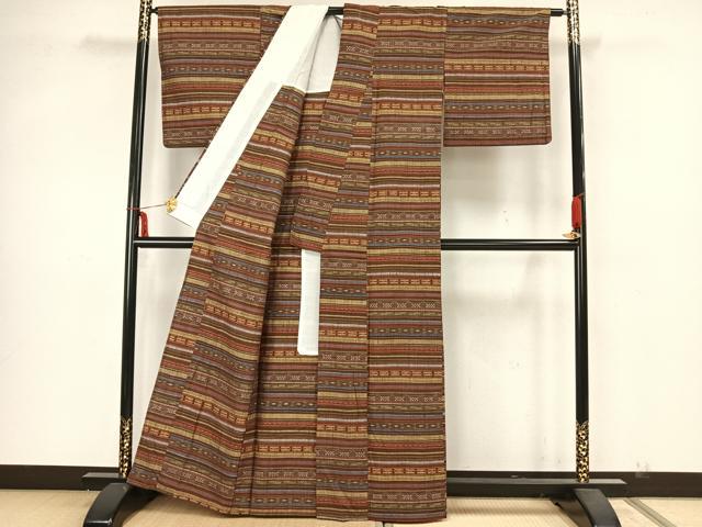 平和屋着物▽上質な紬 単衣 ときがら茶色 正絹 逸品 DAAS0257az