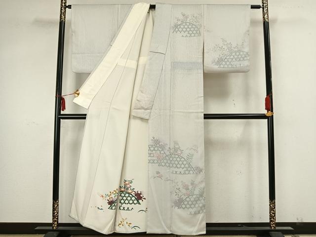 平和屋着物▽訪問着 無双 紗袷 紗×絽 草花文 銀彩 正絹 逸品 DAAW9402sf