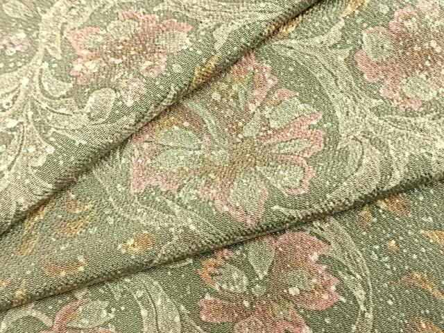 平和屋着物▽上質な小紋　単衣　草花文　正絹　逸品　AAAZ1599fy