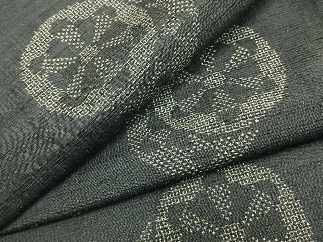 平和屋着物▽結城紬　単衣　100亀甲　丸文　黒地　ますいわ屋扱い　正絹　逸品　AAAZ1602fy