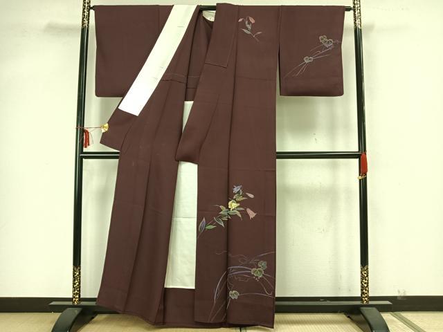 平和屋着物▽小紋 単衣 藍 更紗人物花唐草文 洗える着物 BAAS0128yt