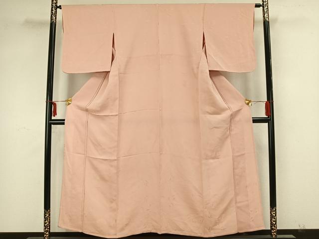 平和屋着物▽上質な色無地 単衣 花唐草地紋 赤香色