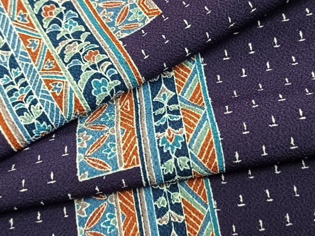 平和屋着物▽上質な小紋　単衣　色紙草花文　正絹　逸品　AAAZ1618fy