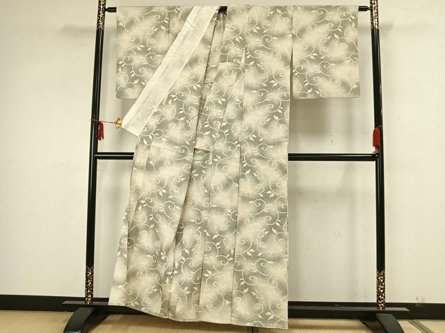 平和屋着物▽本塩沢　単衣　花唐草文　正絹　逸品　AAAZ1621fy 平和屋着物▽本塩沢 単衣 花唐草文 正絹 逸品 AAAZ1621fy