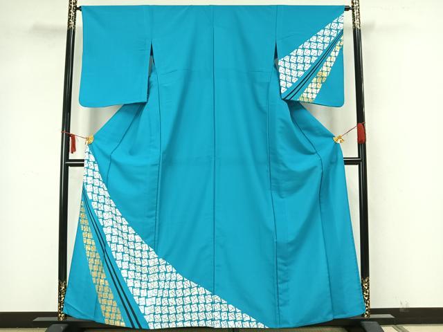 平和屋着物▽訪問着　単衣　幾何学文様　金彩　洗える着物　AAAZ1631fy