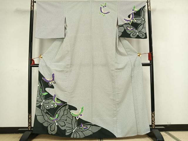 平和屋着物▽訪問着　単衣　舞蝶文　金彩　洗える着物　AAAZ1643fy