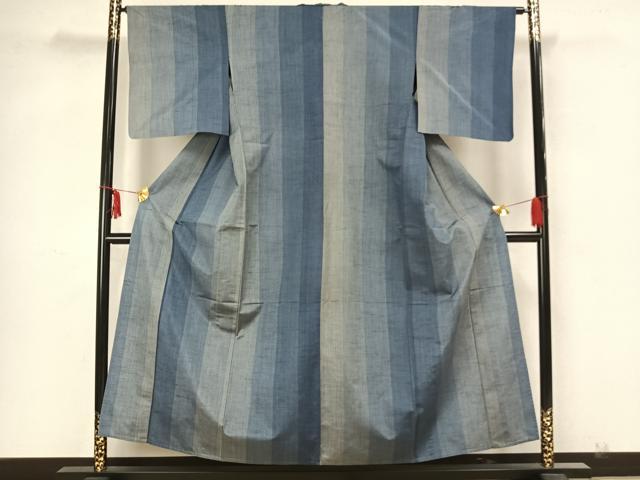 平和屋着物▽上質な紬 単衣 縞 正絹 逸品 AABB3917jh 平和屋着物