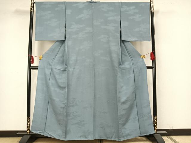 平和屋着物▽上質な色無地　単衣　流水地紋　湊鼠色　正絹　逸品　AAAZ1685fy 平和屋着物▽上質な色無地 単衣 流水地紋 湊鼠色 正絹