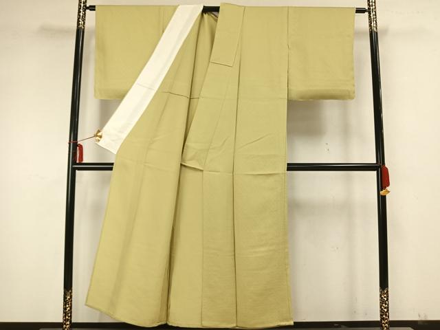 平和屋着物▽上質な色無地 単衣 吉祥地紋 枯草色 正絹 逸品