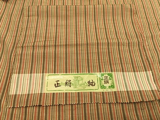 平和屋着物▽本場縞大島紬　単衣　横段文　反端付き　正絹　逸品　DAAS0488az 平和屋着物▽本場縞大島紬 単衣 横段文 反端付き 正絹 逸品 DAAS0488az