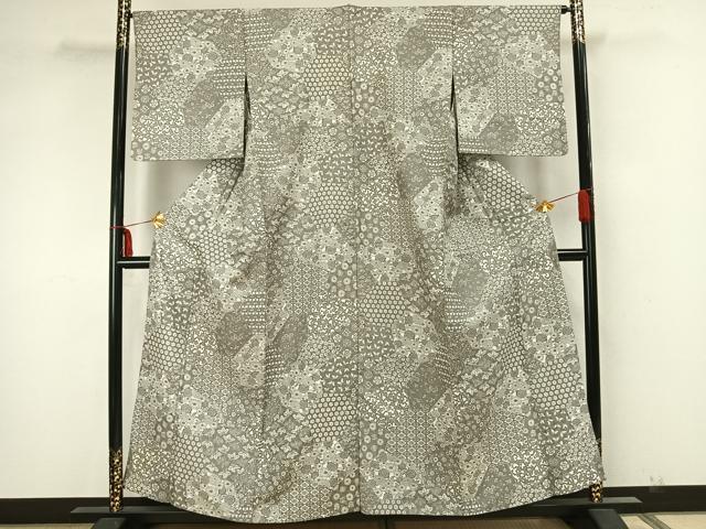 平和屋着物▽上質な小紋　単衣　切嵌花文　正絹　逸品　AAAZ1701fy 平和屋着物▽上質な小紋 単衣 切嵌花文 正絹 逸品 AAAZ1701fy