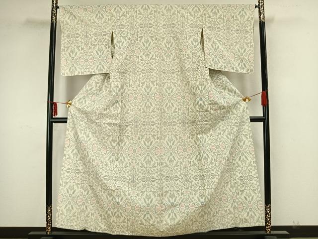 平和屋着物▽上質な紬 単衣 幾何学花文 正絹 逸品 AAAZ1709fy