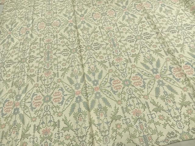 平和屋着物▽上質な紬 単衣 幾何学花文 正絹 逸品 AAAZ1709fy