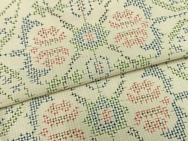 平和屋着物▽上質な紬　単衣　幾何学花文　正絹　逸品　AAAZ1709fy 平和屋着物▽上質な紬 単衣 幾何学花文 正絹 逸品 AAAZ1709fy