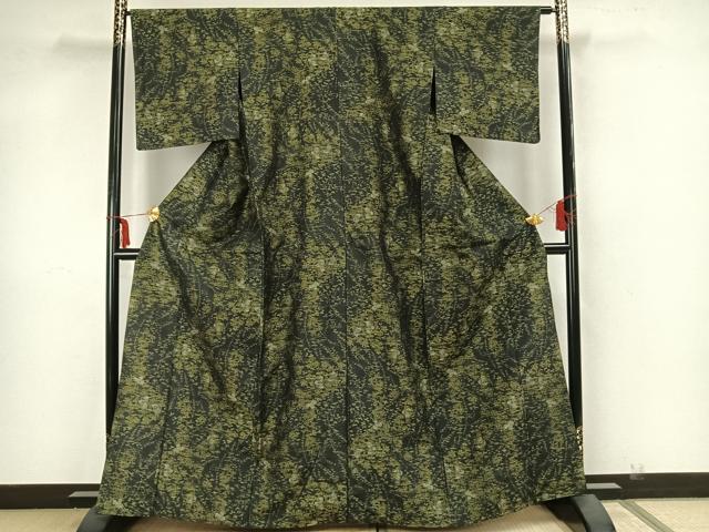 平和屋着物▽上質な紬　単衣　草花文　正絹　逸品　AAAZ1653fy 平和屋着物▽上質な紬 単衣 草花文 正絹 逸品 AAAZ1653fy