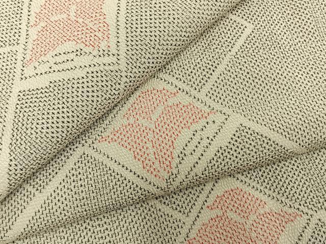 平和屋着物▽本塩沢　単衣　菱花文　正絹　逸品　AAAZ1723fy