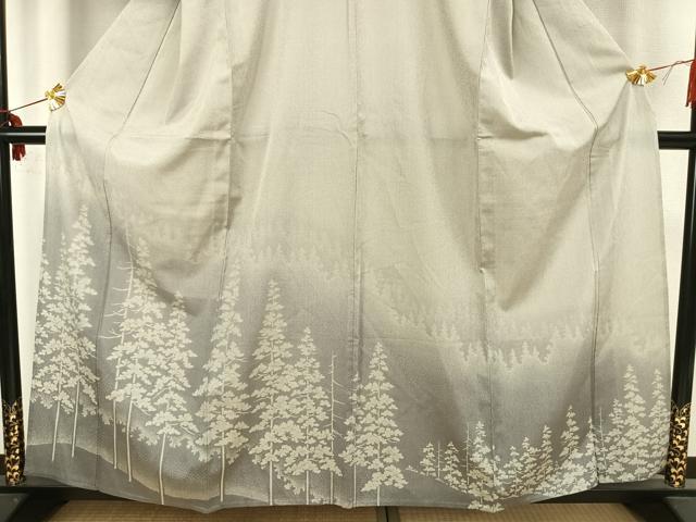 平和屋着物▽本塩沢　訪問着　単衣　樹林文　正絹　逸品　AAAZ1732fy_2