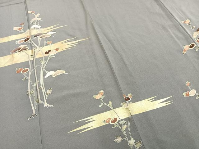 平和屋着物▽訪問着 単衣 紬地 刺繍 草花丸文 金彩 正絹 逸品