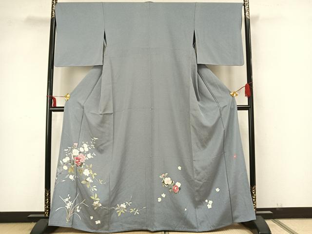 平和屋着物▽訪問着　単衣　作家物　草花文　正絹　逸品　AAAZ1757fy