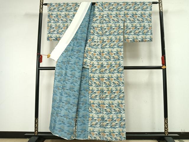 平和屋着物▽上質な小紋 単衣 型染め 切嵌吉祥文 黒地