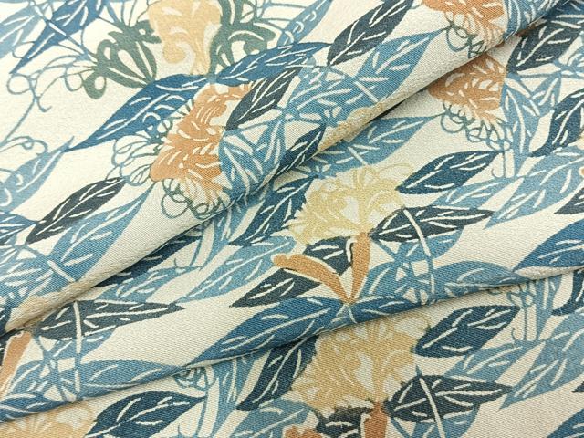 平和屋着物▽上質な紬 単衣 草花間道 正絹 逸品 AAAZ1572fy