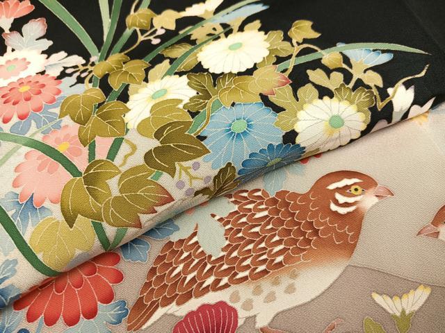 平和屋着物●本加賀友禅作家　奥原一就　黒留袖　花鳥文　正絹　逸品　AAAZ1775ph 平和屋着物○本加賀友禅作家 奥原一就 黒留袖 花鳥文 正絹