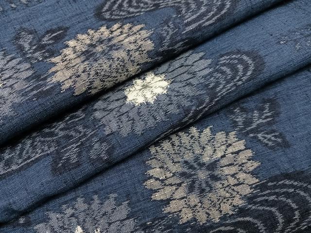 平和屋着物●小千谷紬　流水菊文　正絹　逸品　AAAZ1805ph