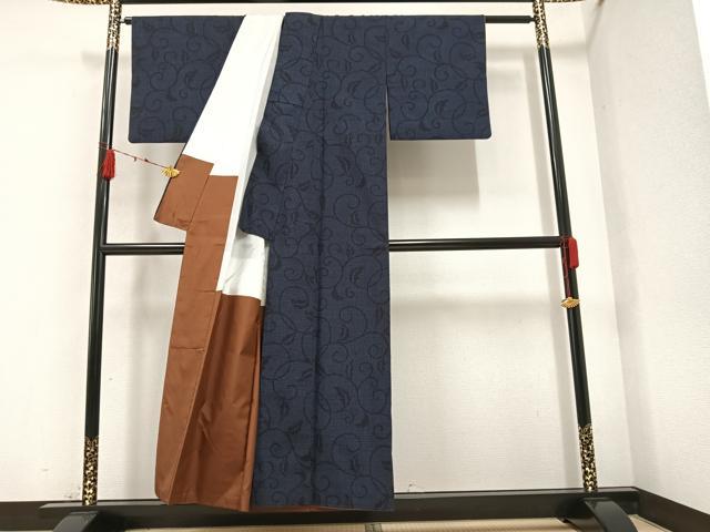 平和屋着物○結城紬 80亀甲 唐草文 正絹 逸品 AAAZ1808ph